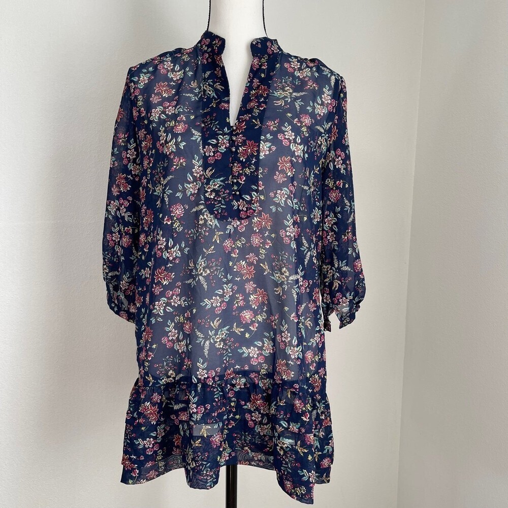 Costa Blanca Floral Print Ruffle Dress./Long Blouse Top. Size XL